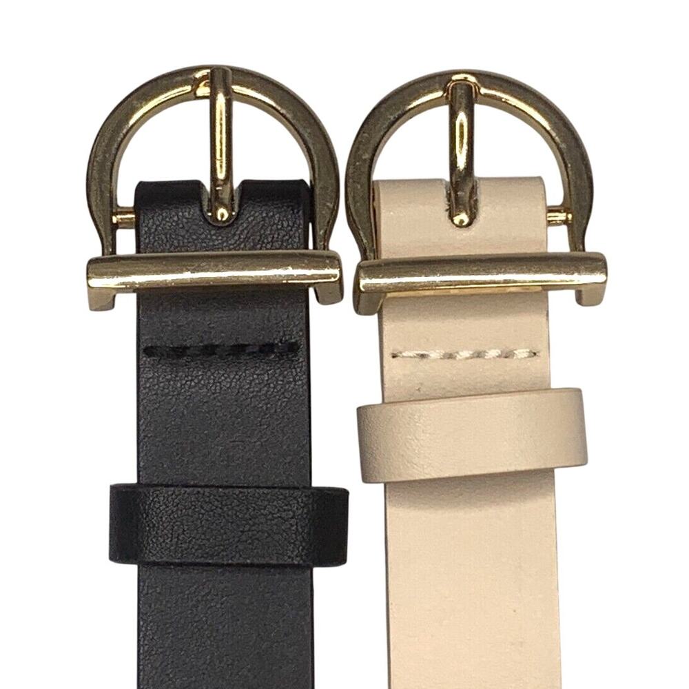 XZQTIVE Black and Beige Women's Leather Belt with Removeable Leather Belt Loop